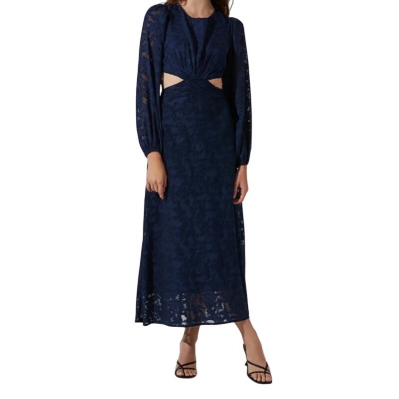Nwt Astr The Label Cutout Burnout Floral Midi Dress Navy Blue Size Xl